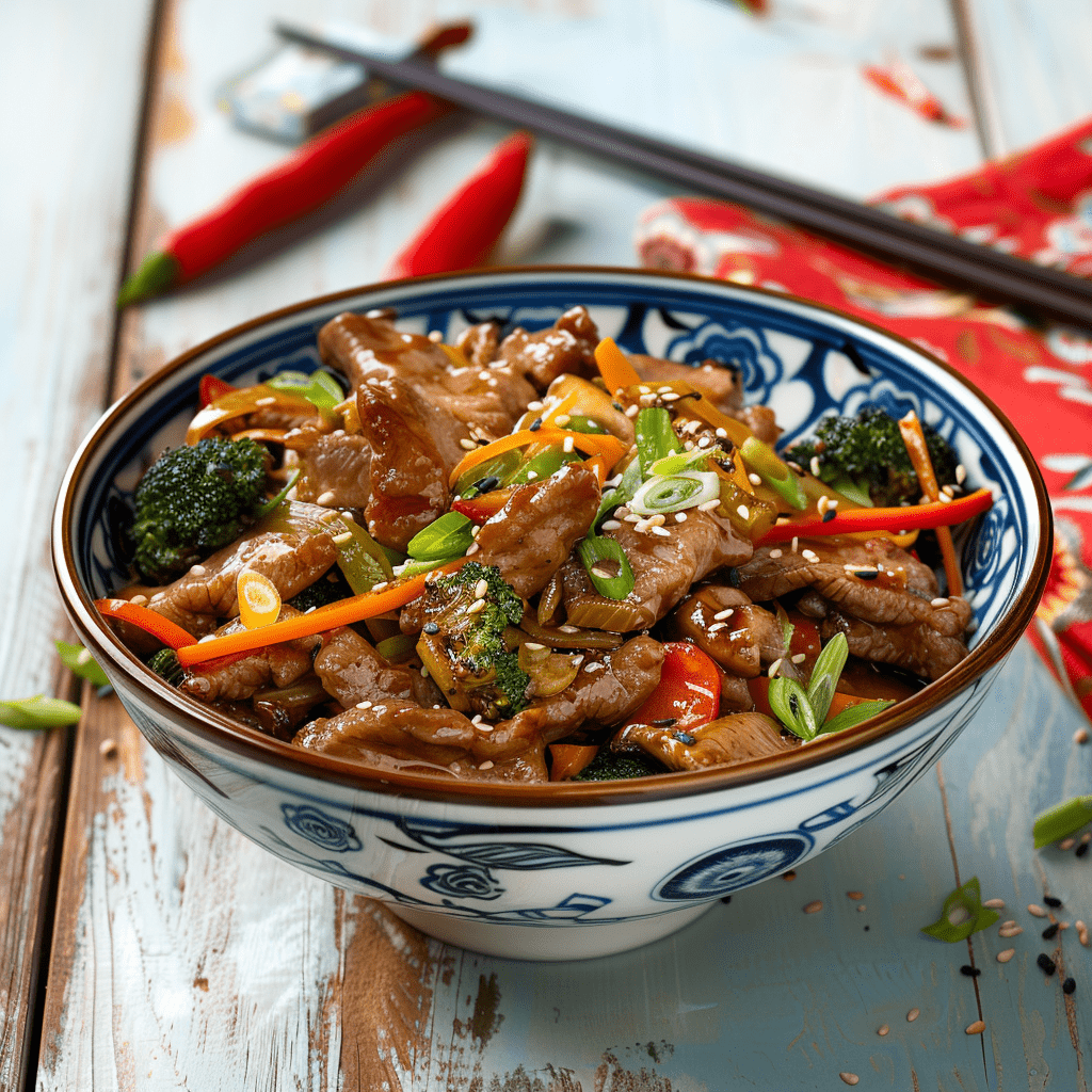 Chop suey de cerdo marinado