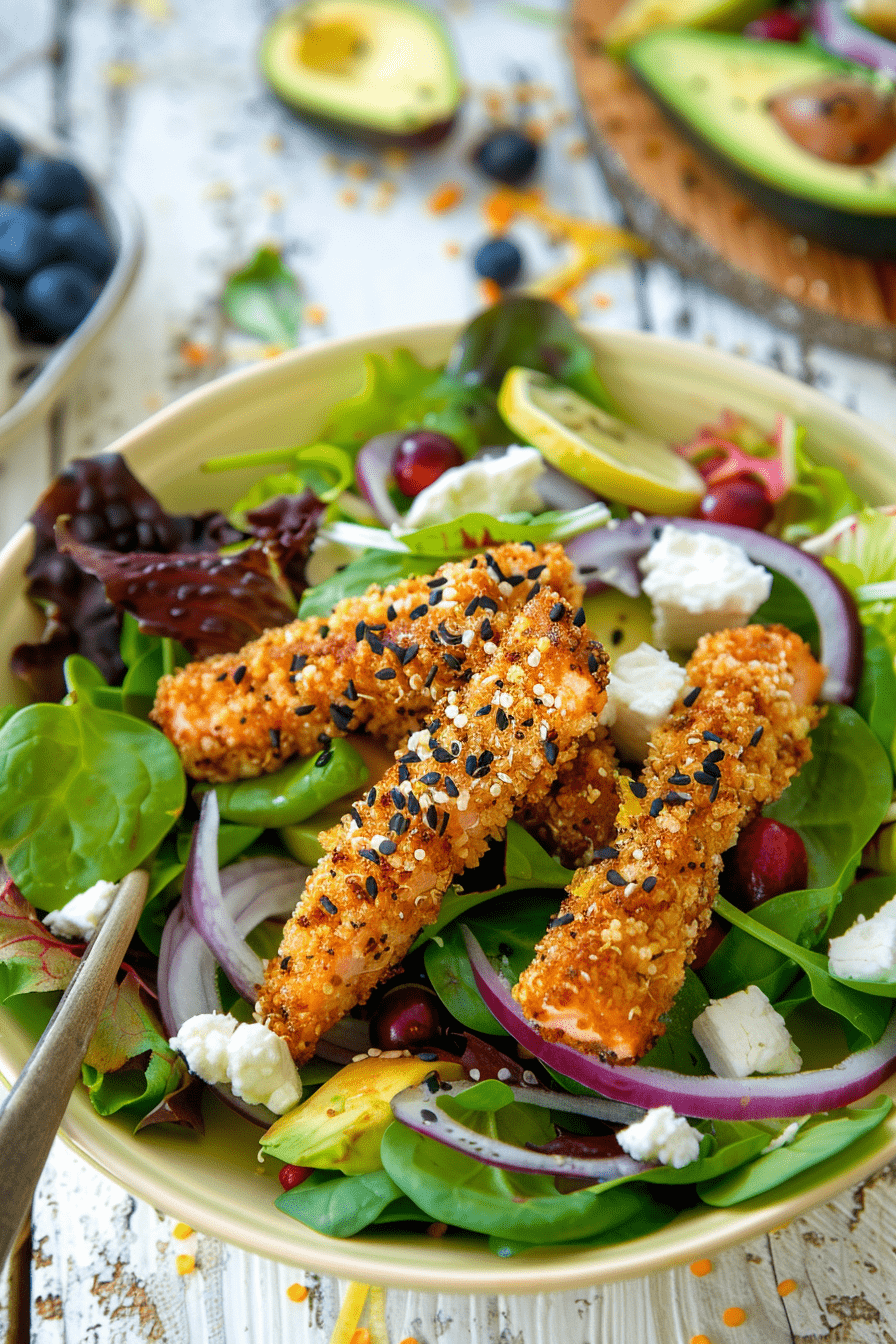 Ensalada de salmon rebozado con quinoa