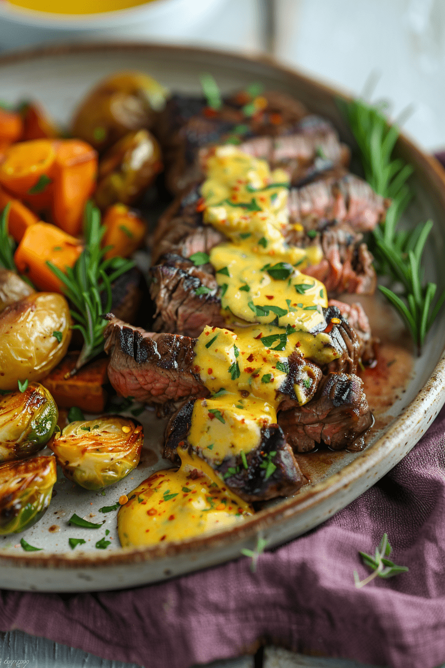 Entraña a la plancha con verduras asadas