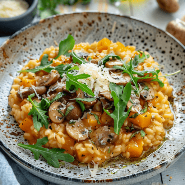 Risotto de calabaza asada con rucula.