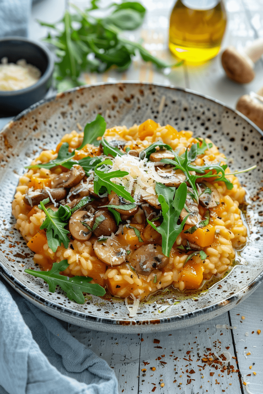 Risotto de calabaza asada con rucula.