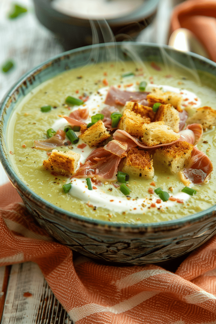 Sopa crema de esparragos y jamon crudo